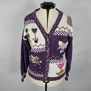The Quacker Factory Knit Cardigan Women's Small Purple Colorful Buttons Spring